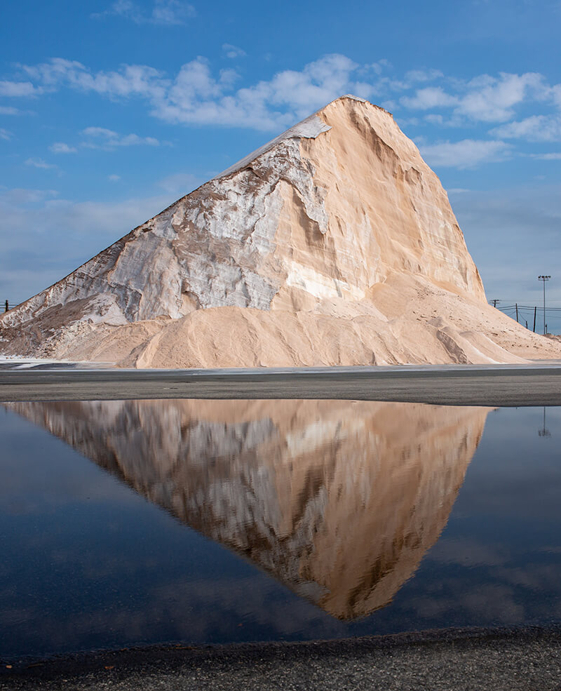 a large mountain of de-icing road salt stored at rukert terminals 