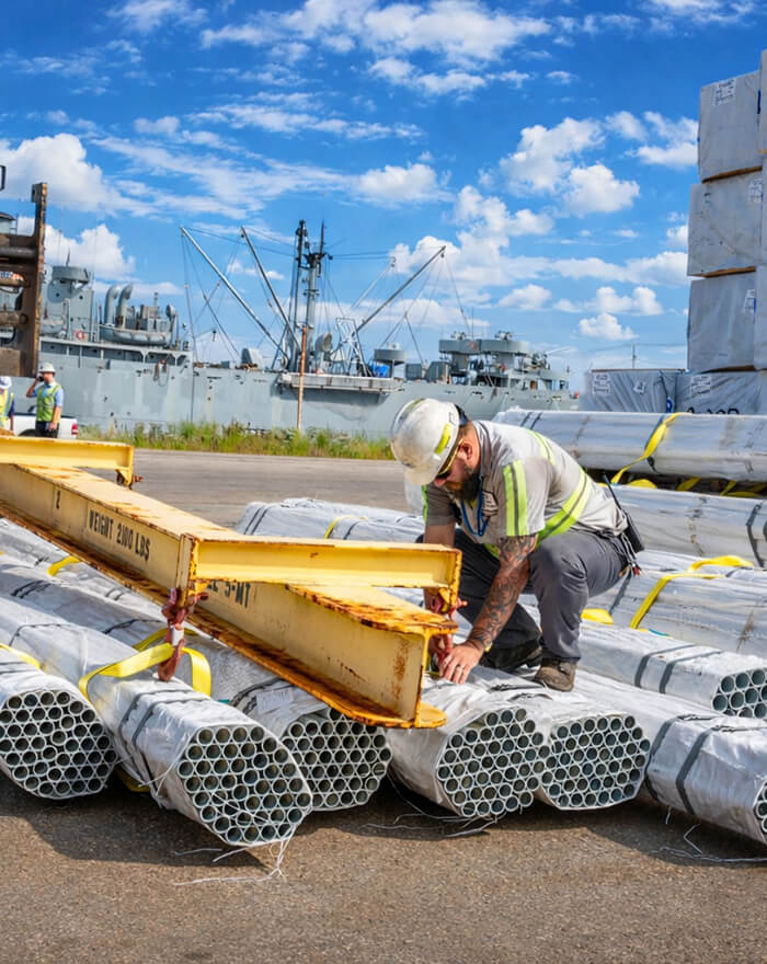 stevedore securing pipe products